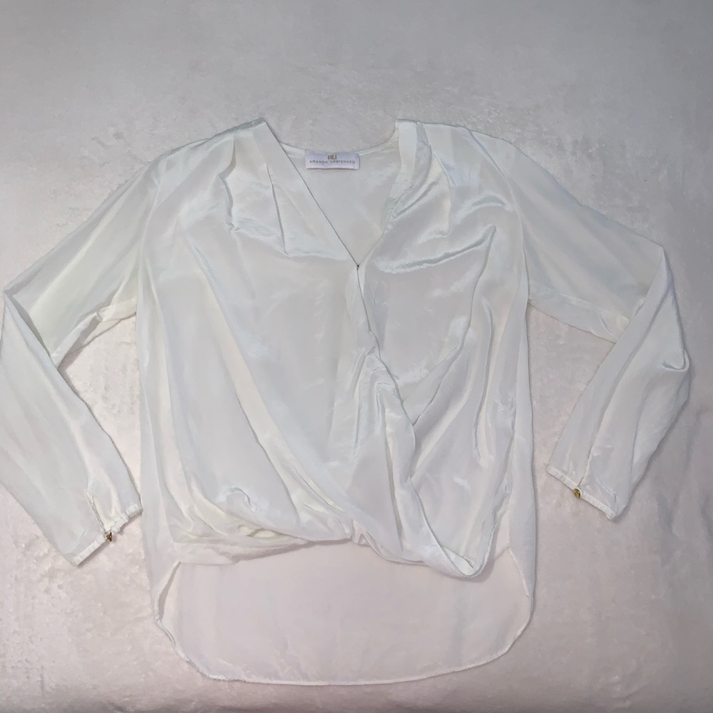 Amanda Uprichard White Long Sleeve Blouse